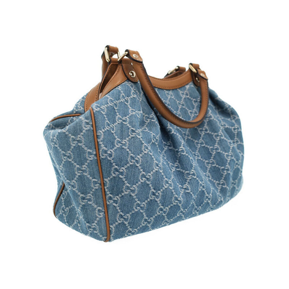 Gucci Bag Shoulder Tote Denim Blue Sukey
